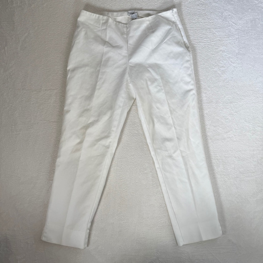 Chicos Size 2 White Pants 12 Cotton Stretch Slim Flat Front Side Zip Ankle Crop
